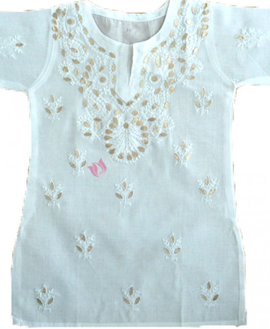 Cotton Kurti Chikan Churidar Suit White