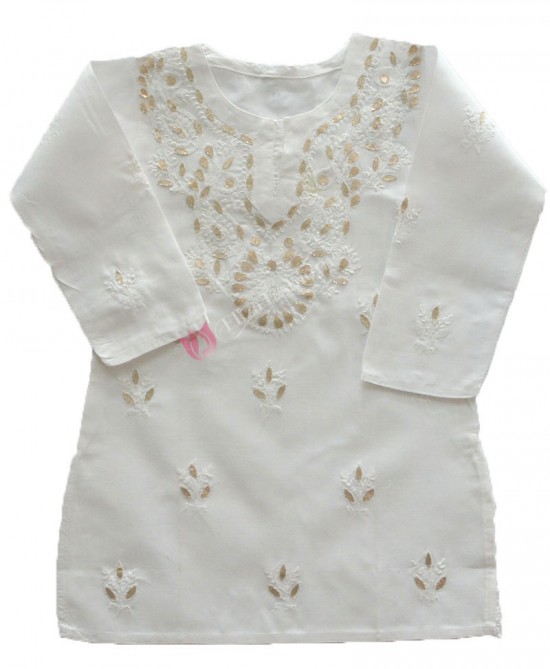 Cotton Kurti Chikan Churidar Suit White