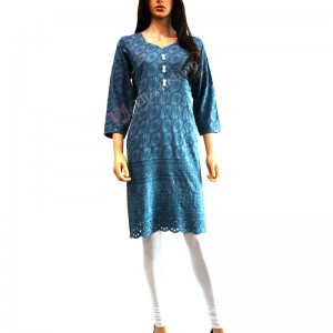 Rayon Embroidered Work Kurti-L-Grey