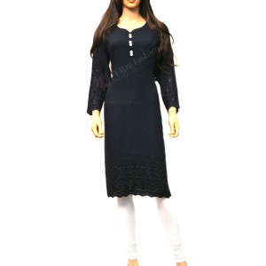 Rayon Light Embroidered Work Kurti-XL-Navy Blue