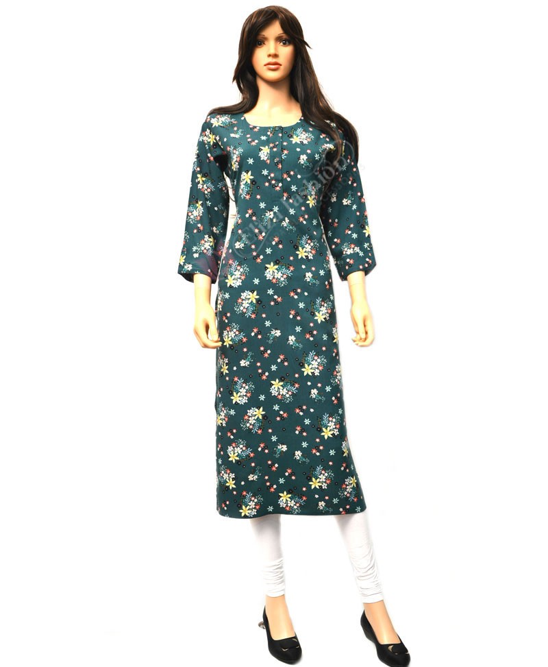 Cotton Printed Kurti-XXL-Forest Green