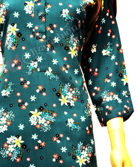 Cotton Printed Kurti-XXL-Forest Green