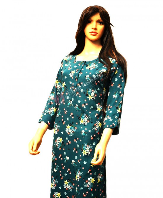 Cotton Printed Kurti-XXL-Forest Green
