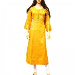 Mix Cotton Printed Gown-M-Yellow