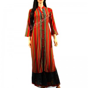 Rayon Red Stripe Kurti & Printed Palazzo-S-Red