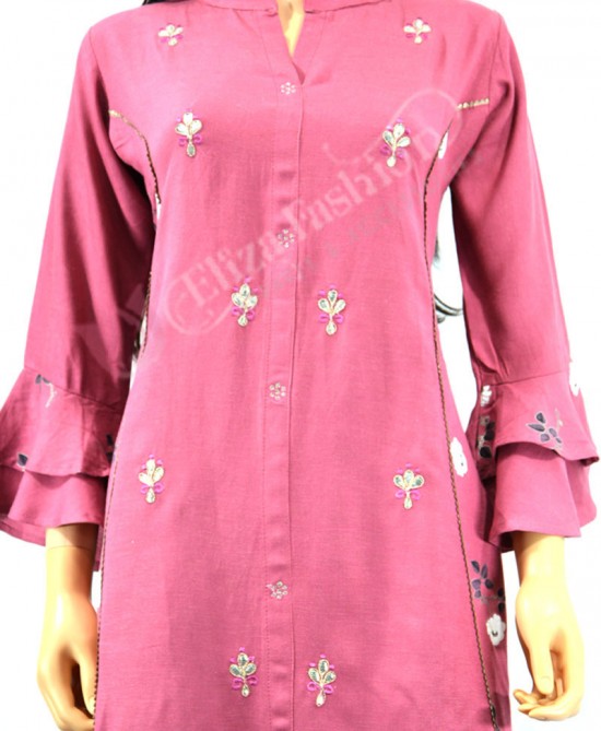 Cotton Purple Color Light Embroibered Kurti & Pant-L-Purple
