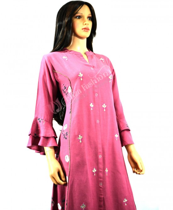 Cotton Purple Color Light Embroibered Kurti & Pant-L-Purple