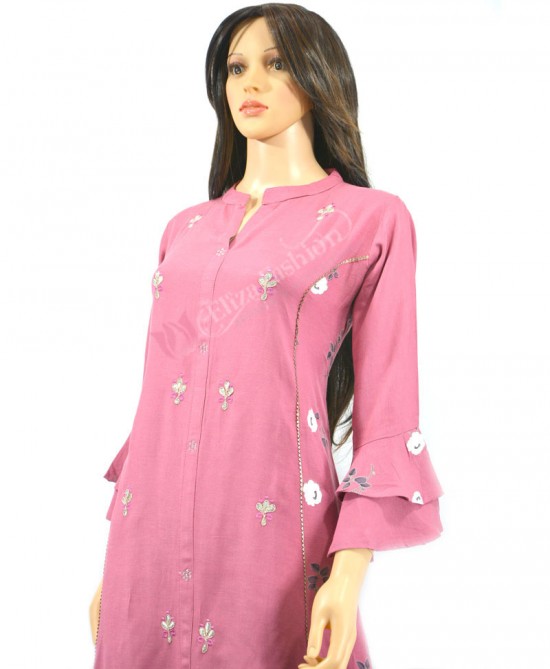 Cotton Purple Color Light Embroibered Kurti & Pant-L-Purple