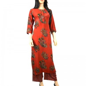 Rayon Tomato Color Printed Palazzo Suit-M-Tomato Color
