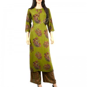 Rayon Pista Green Printed Palazzo Suit-L-Pista Green