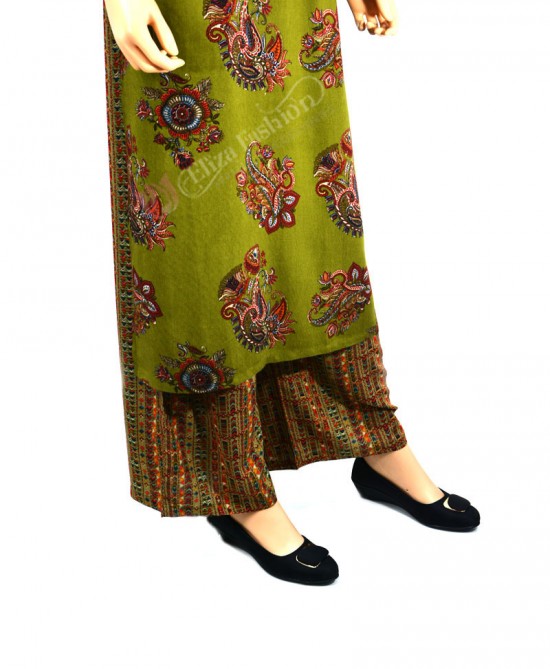 Rayon Pista Green Printed Palazzo Suit-L-Pista Green