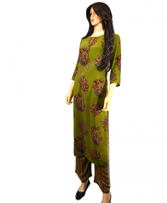 Rayon Pista Green Printed Palazzo Suit-L-Pista Green