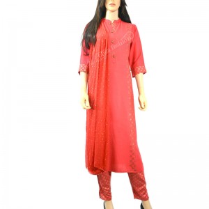 Cotton Gajri Color Kurti & Printed Pant With Dupatta-XL-Gajri