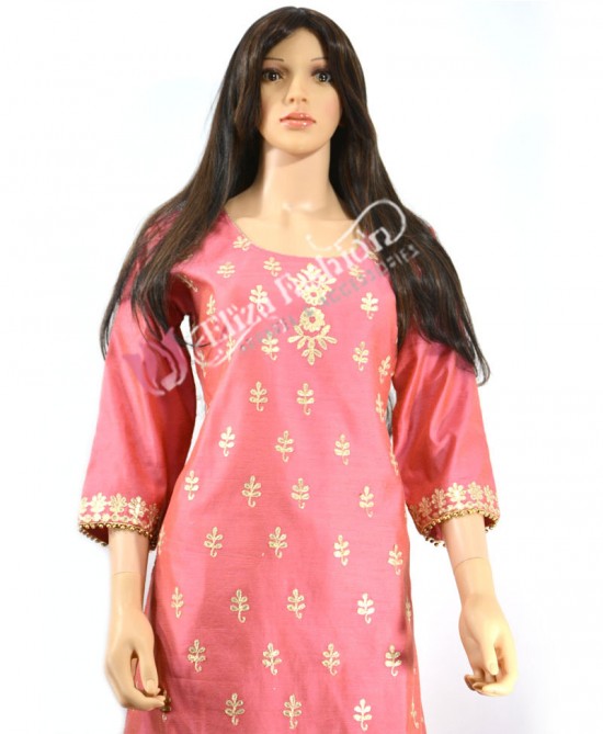 Chanderi Palazzo Suit Embroidered-L-Gajri