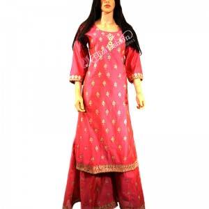 Chanderi Palazzo Suit Embroidered-L-Gajri