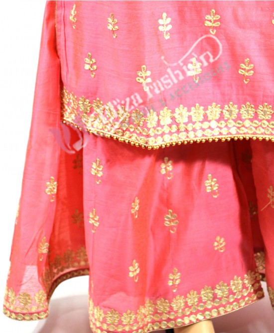 Chanderi Palazzo Suit Embroidered-L-Gajri