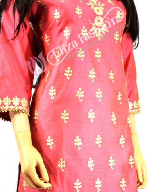 Chanderi Palazzo Suit Embroidered-L-Gajri
