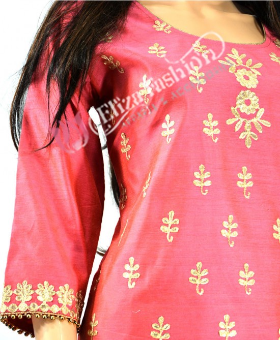 Chanderi Palazzo Suit Embroidered-L-Gajri