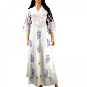 Cotton Palazzo Suit Printed-M-White