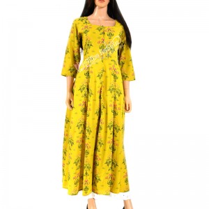 Cotton Gown Printed-L-Yellow