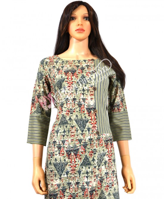 Rayon Kurti Printed-M-Yellow