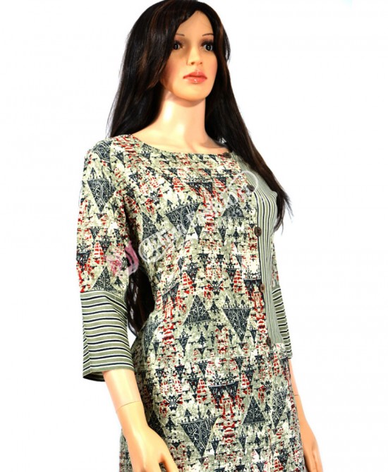 Rayon Kurti Printed-M-Yellow