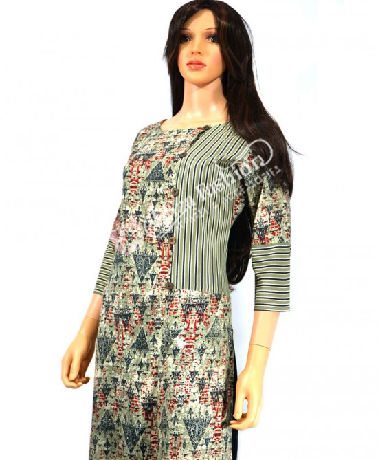 Rayon Kurti Printed-M-Yellow
