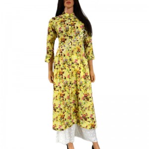 Cotton Kurti Printed-M-Yellow