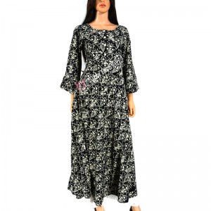Rayon Gown Printed-L-Black