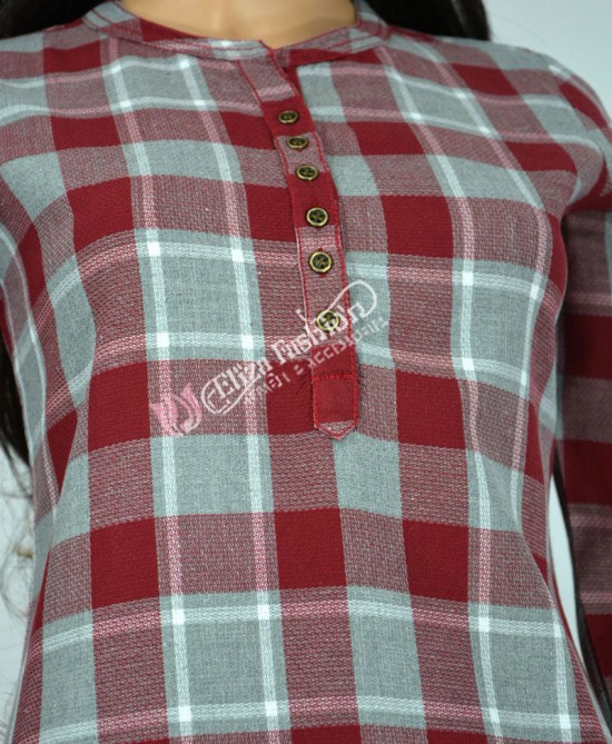 Cotswool Kurti Shopesque Check-L-Red, Grey and White