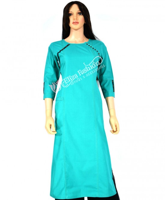 Cotton Kurti-M-Teal Blue