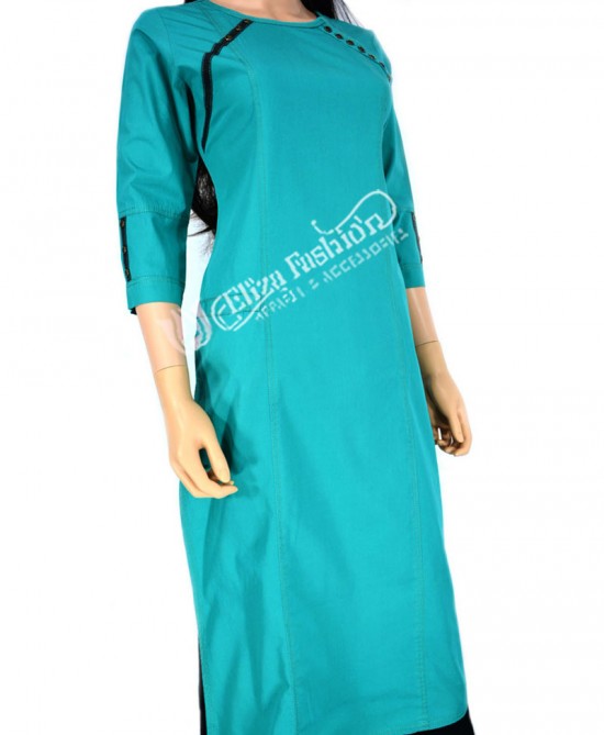 Cotton Kurti-M-Teal Blue