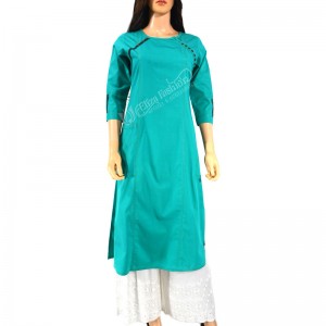 Cotton Kurti-M-Teal Blue