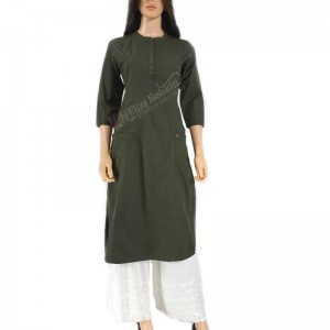 Cotton Kurti-L-Army Green