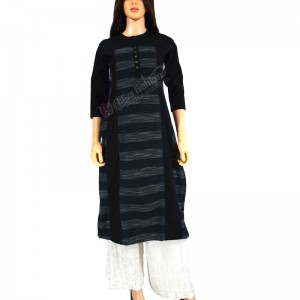 Cotton Kurti White Thread Work-L-Black
