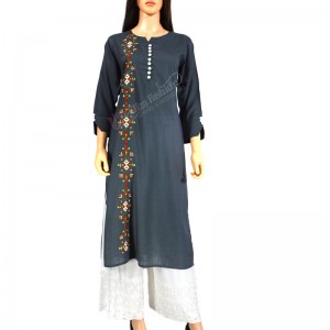 Rayon Kurti Embroidered-L-Grey