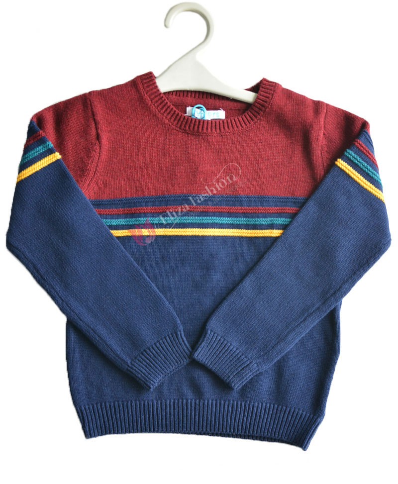 Boys Woolen Maroon and Navy Blue Sweater 5-6 Years