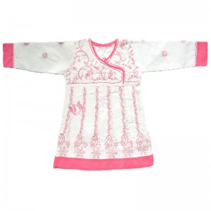 Cotton Frock Chikan Churidar Suit White and Pink
