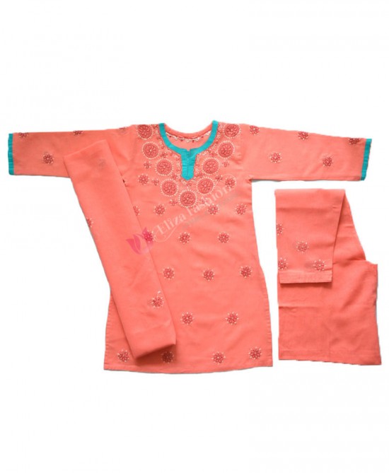 Rayon Kurti Chikan Ghara Suit Gajri Color