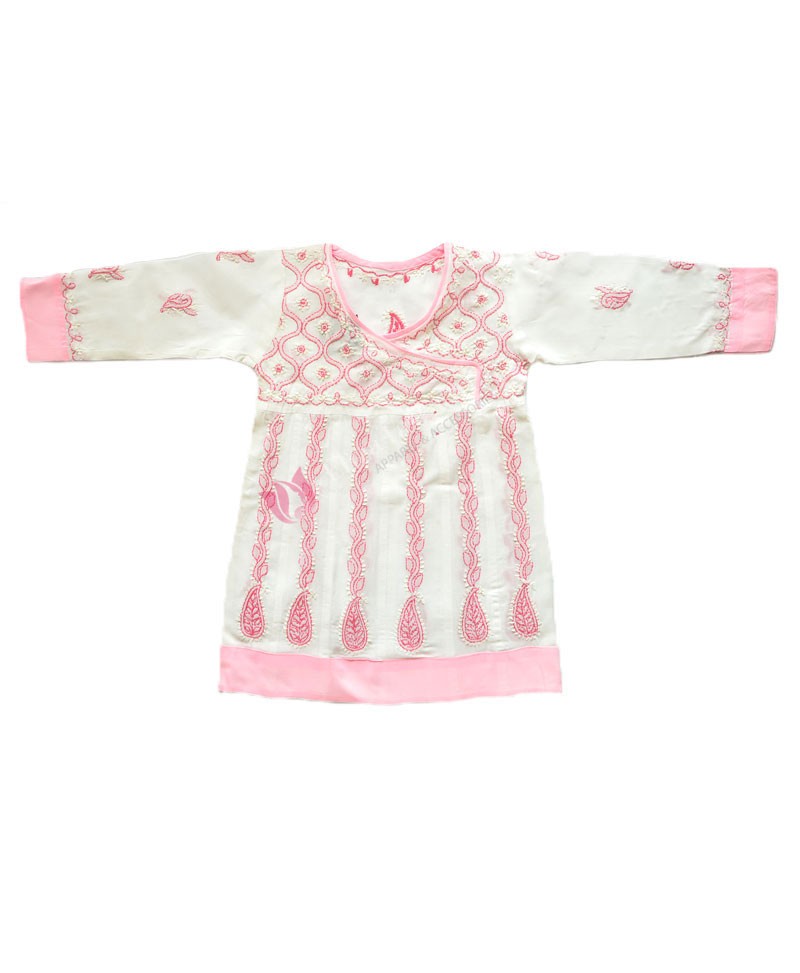 Cotton Kurti Chikan Churidar Suit White Color