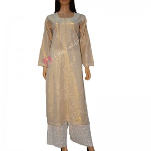 Simar Cotton Kurti Chikan Hand Embroidered-XL-Golden
